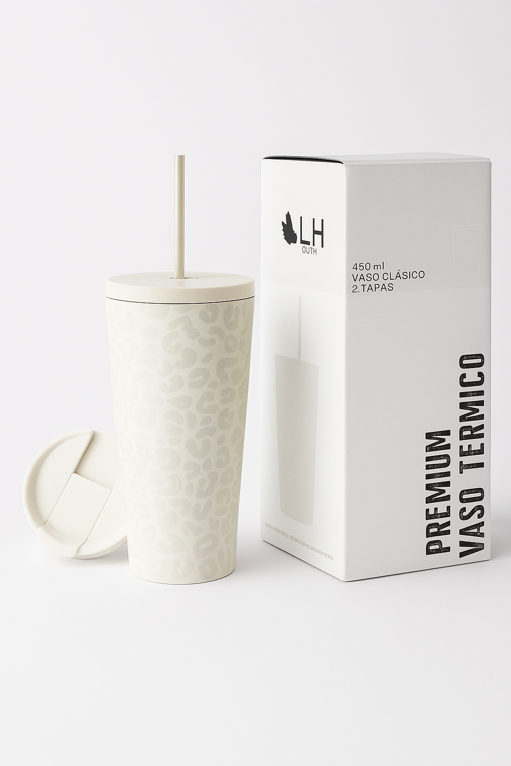 Vaso Térmico 460ml + 2 Tapas Blanco Leop